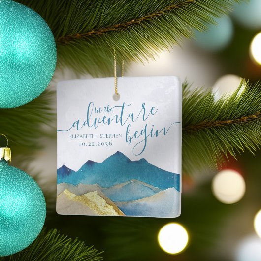 Waterverf Golden Mountains bruiloft bewaart de dat Keramisch Ornament