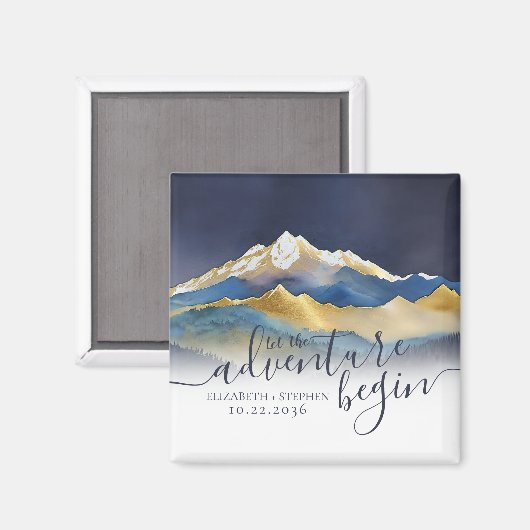 Waterverf Golden Mountains bruiloft bewaart de dat Magneet (Voorkant / Achterkant)