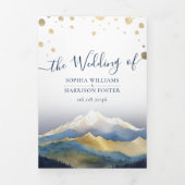 Waterverf Golden Mountains Photo Collage Wedding Drieluik Uitnodiging (Cover)