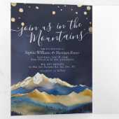 Waterverf Golden Mountains Photo Collage Wedding Drieluik Uitnodiging (Binnenzijde eerst)