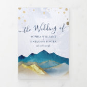 Waterverf Golden Mountains Photo Collage Wedding Drieluik Uitnodiging (Cover)