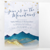 Waterverf Golden Mountains Photo Collage Wedding Drieluik Uitnodiging (Binnenzijde eerst)