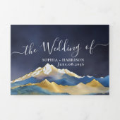 Waterverf Golden Mountains Photo Collage Wedding Drieluik Uitnodiging (Cover)