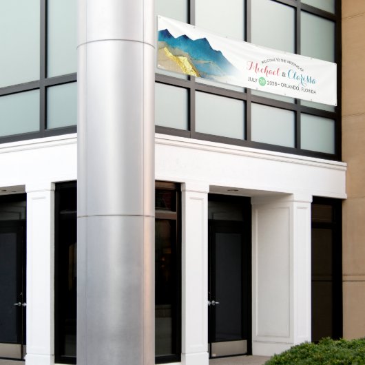 Waterverf Golden Mountains Weddenschap Welkomstban Spandoek (Buitenkant Gebouw)