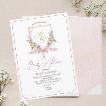 Waterverf Golden Pink Flowers Crests baby Showe