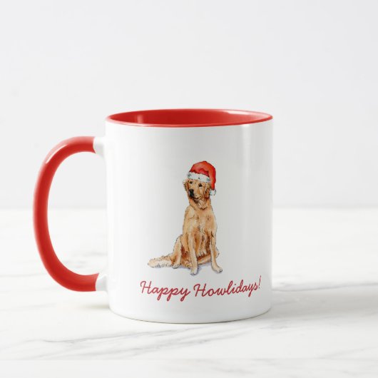 Waterverf Golden Retreiver in Santa hat Holiday Mok (Links)