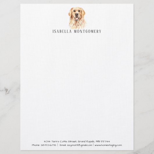 Waterverf Golden Retriever Briefpapier Briefhoofd (Voorkant)