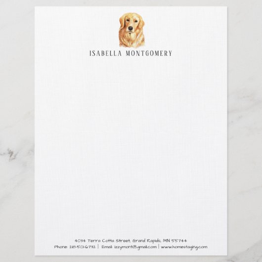 Waterverf Golden Retriever Briefpapier Briefhoofd (Voorkant)