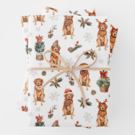Waterverf Golden Retriever Christmas Dogs Inpakpapier Vel