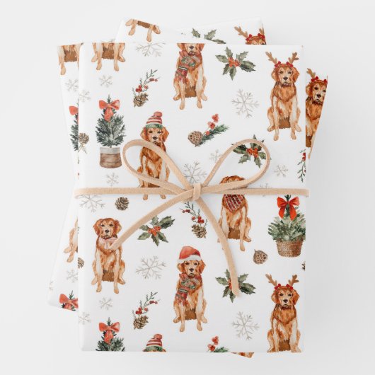 Waterverf Golden Retriever Christmas Dogs Inpakpapier Vel (In situ)