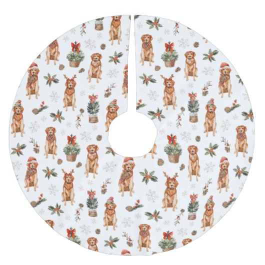 Waterverf Golden Retriever Christmas Dogs Kerstboom Rok (Voorkant)