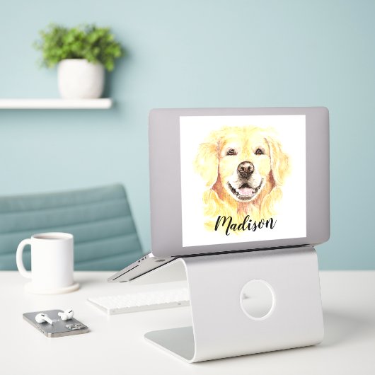 Waterverf Golden Retriever Dog Animal Custom Name Sticker (Laptop op bureau)