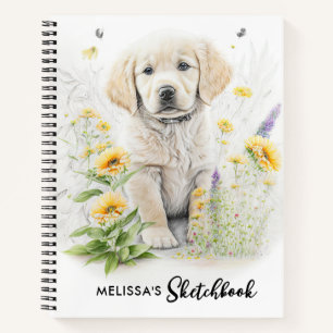 Waterverf Golden Retriever Dog Cute Puppy Flowers Notitieboek