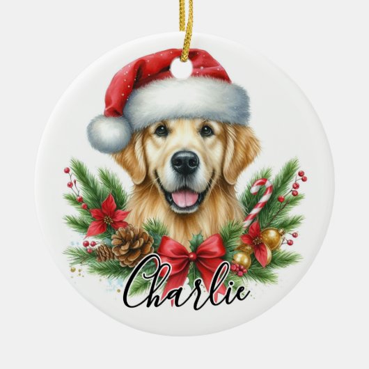 Waterverf Golden Retriever Dog gepersonaliseerd Keramisch Ornament (Voorkant)