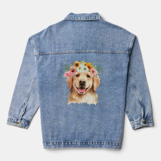 Waterverf Golden Retriever Dog met Flowers Denim Jacket (Achterkant)