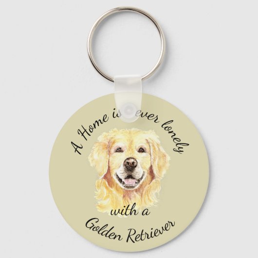 Waterverf Golden Retriever Dog Pet Animal Sleutelhanger (Voorkant)