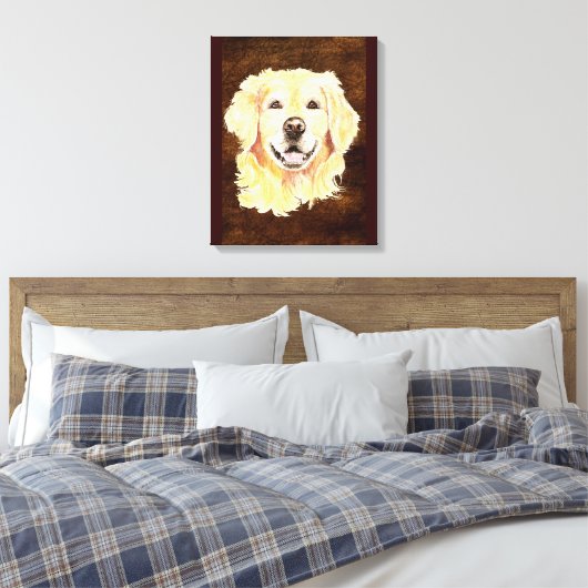 Waterverf Golden Retriever Dog Pet Art Canvas Afdruk (Insitu (Slaapkamer))
