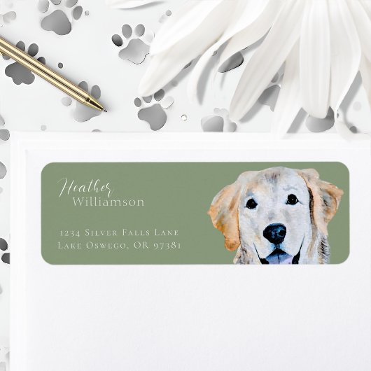 Waterverf Golden Retriever Dog Retouradres Etiket