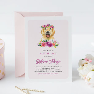 Waterverf Golden Retriever Floral Baby Brunch Kaart