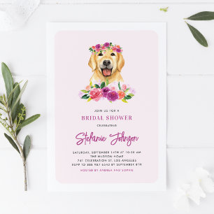 Waterverf Golden Retriever Floral Vrijgezellenfees Kaart
