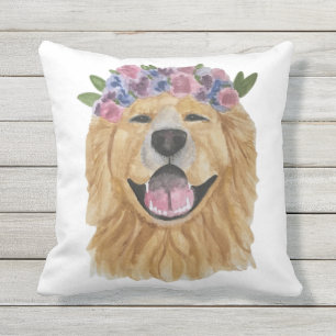waterverf Golden Retriever Flower Crown Pillow Buitenkussen
