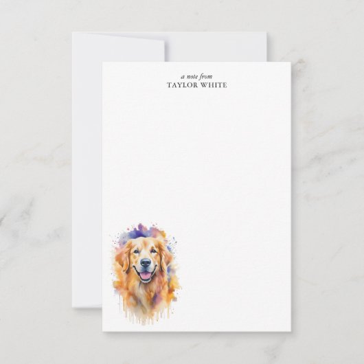 Waterverf Golden Retriever gepersonaliseerd dank u Notitiekaartje (Voorkant)