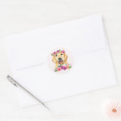 Waterverf Golden Retriever met Floral Crown Ronde Sticker (Envelop)