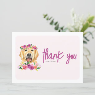 Waterverf Golden Retriever Paarse Bloemen Verjaard Bedankkaart