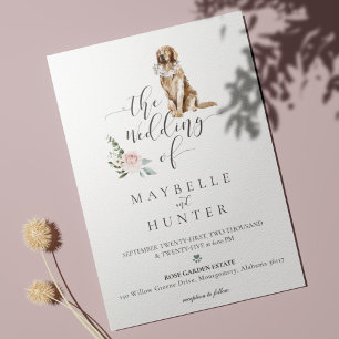 Waterverf Golden Retriever Pet en Floral Pink Rose Kaart