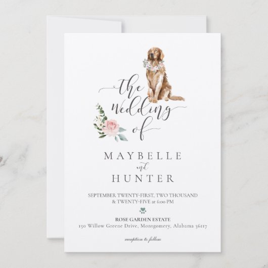 Waterverf Golden Retriever Pet en Floral Pink Rose Kaart (Voorkant)