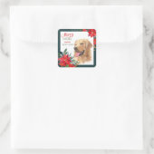 Waterverf Golden Retriever Poinsettia Bouquet Vierkante Sticker (Tas)
