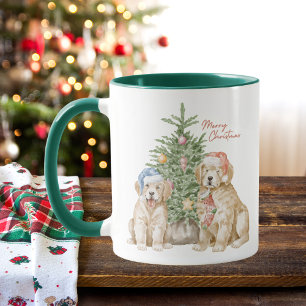 Waterverf Golden Retriever Puppy Merry Christmas Mok