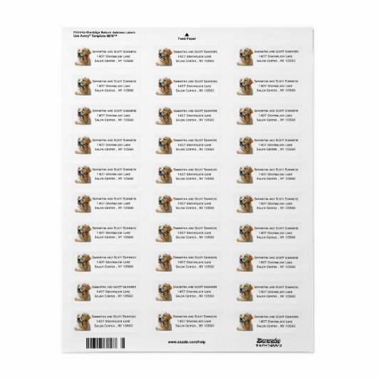 Waterverf Golden Retriever Return Address Label (Full Sheet)