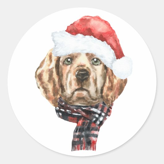 Waterverf Golden Retriever Santa Christmas Ronde Sticker (Voorkant)