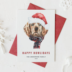 Waterverf Golden Retriever Santa Happy Howlidays Feestdagenkaart
