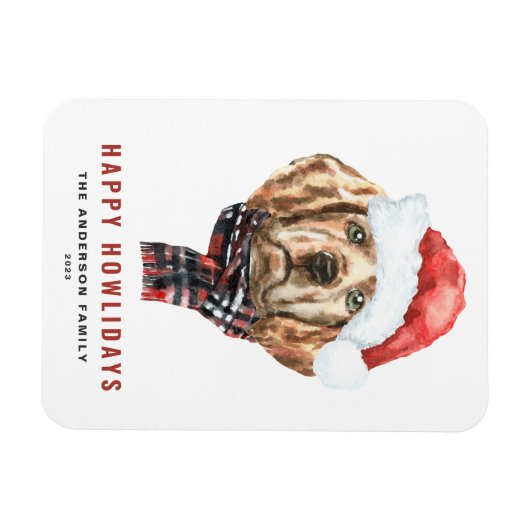 Waterverf Golden Retriever Santa Happy Howlidays Magneet (Horizontaal)
