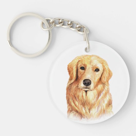 Waterverf Golden Retriever Sleutelhanger (Voorkant)