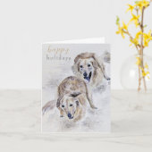 Waterverf Golden Retriever Sneeuwvakantie Kaart (Gele Bloem)