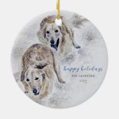 Waterverf Golden Retriever Sneeuwvakantie Keramisch Ornament (Achterkant)