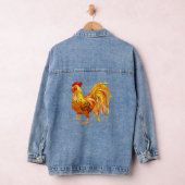 Waterverf Golden Rooster Chicken Cockrel Art Denim Jacket (Hangar)