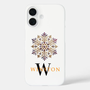 Waterverf Golden Snowflake Magic Monogram Wit iPhone 16 Hoesje