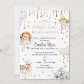 Waterverf Golden Stars & Baby Animals Baby Girl Kaart (Voorkant)