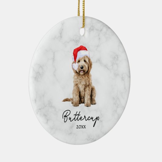 Waterverf Goldendoodle Boerderij Kerst Keramisch Ornament (Rechts)