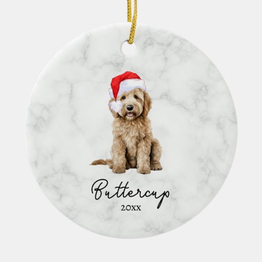 Waterverf Goldendoodle Boerderij Kerst Keramisch Ornament (Voorkant)