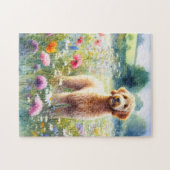 Waterverf Goldendoodle Dog Wildflower Field Legpuzzel (Horizontaal)