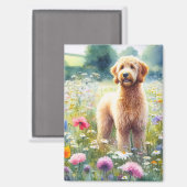 Waterverf Goldendoodle Dog Wildflower Field Magneet (Voorkant / Achterkant)