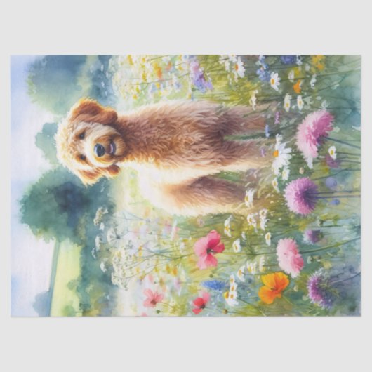 Waterverf Goldendoodle Dog Wildflowers Decoupage Tissuepapier (Voorkant)