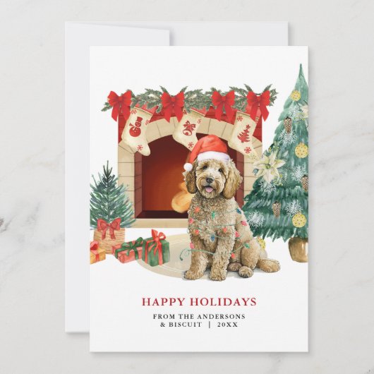 Waterverf Goldendoodle Kerst Kaart (Voorkant)