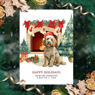 Waterverf Goldendoodle Kerstkaart