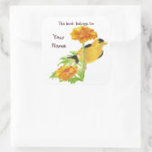 Waterverf Goldfinch Bird Marigold Bookplaat Vierkante Sticker (Tas)